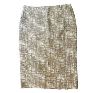 LAFAYETTE 148 New York White and Tan Knee Length Pencil Skirt | Size 10
